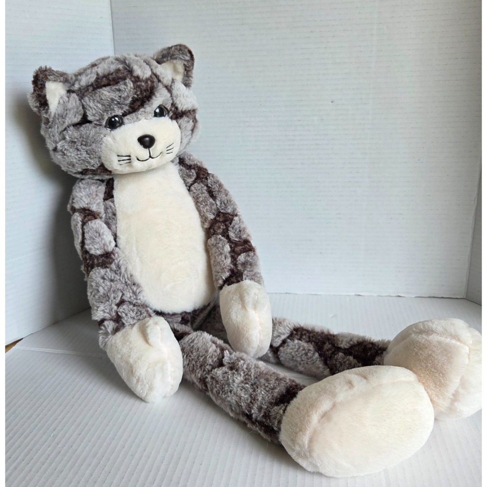 Long Legged Leg Tabby Cat Plush Stuffed Animal Brown Huggable Soft Pillow 27"